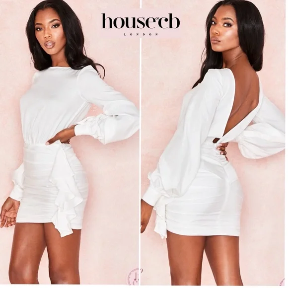 House of CB Chambery White Backless Ruched Mini Dress • NWT • Size S Open Back - Picture 4 of 16